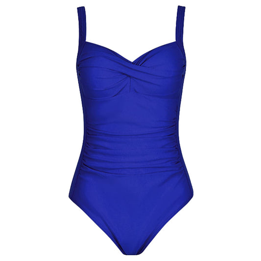 Blue ruched V-neck swimsuit