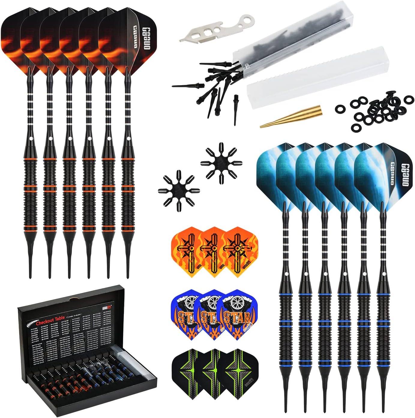 ONE80 Soft Dartpfeile Set für Elektronische Dartscheibe, 12 Stück