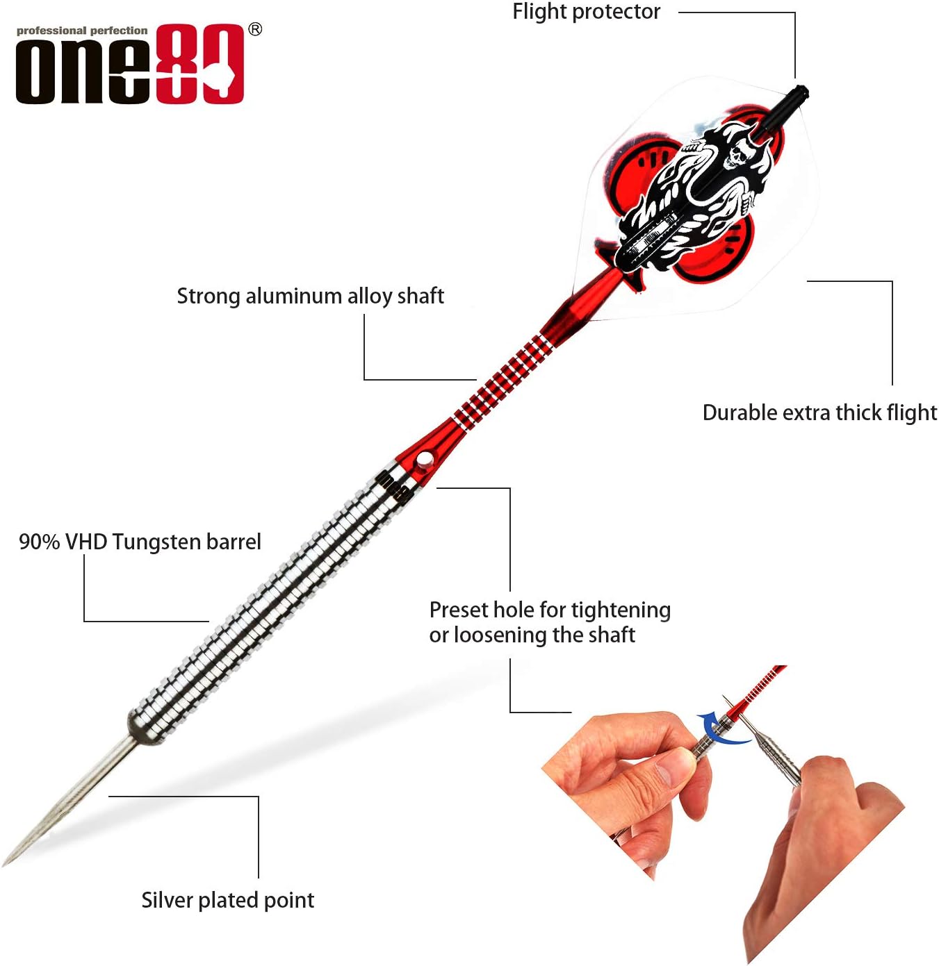 ONE80 Dartpfeile Tungsten Profi Dartpfeile mit Metallspitze