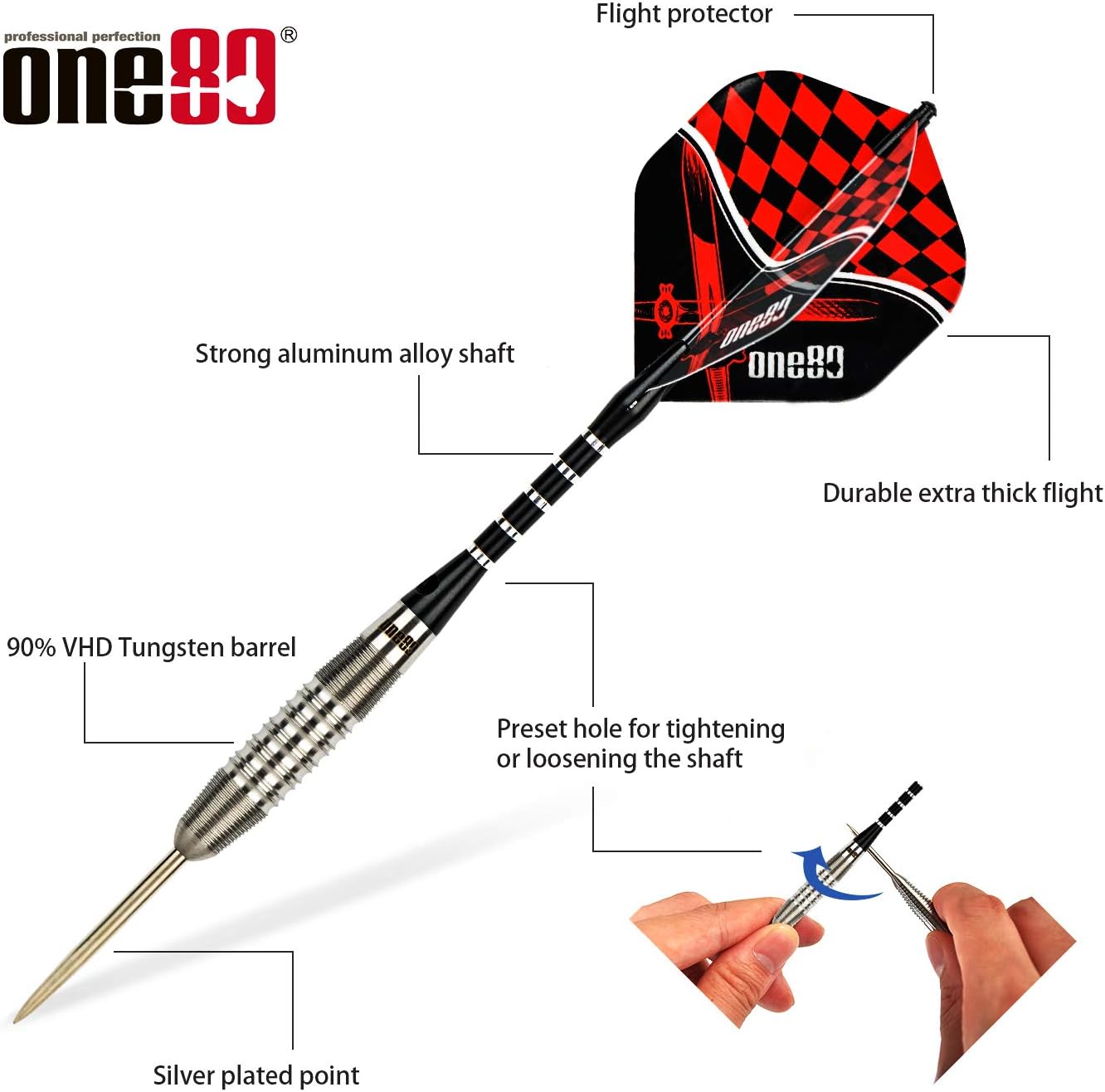 ONE80 Professionelles Steel Darts mit 3 SchÀften