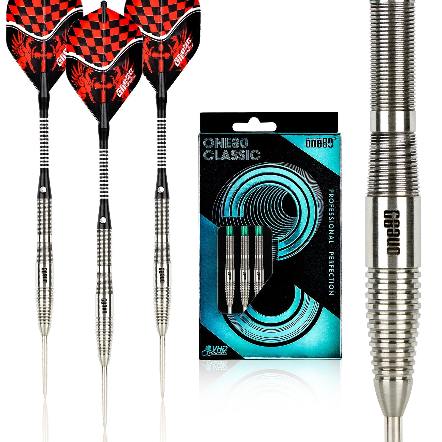 ONE80 Dartpfeile Tungsten Profi Dartpfeile mit Metallspitze