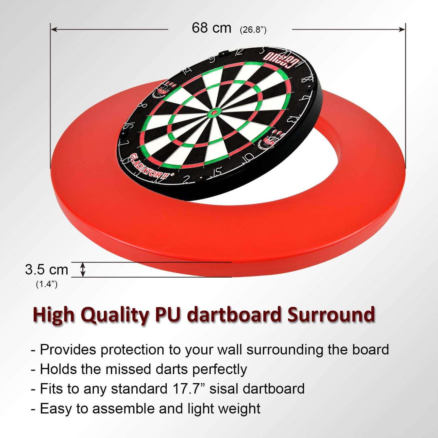 One80 Dartboard Gladiator II With PU Surround Set - Red
