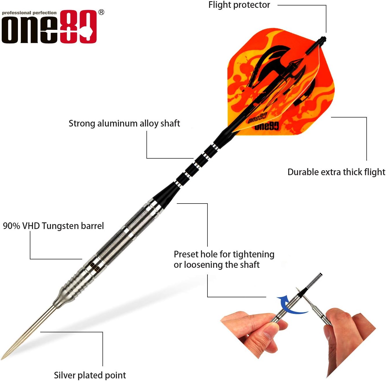 ONE80 90% Tungsten Darts | Steeldarts-Set mit Flights und Shafts