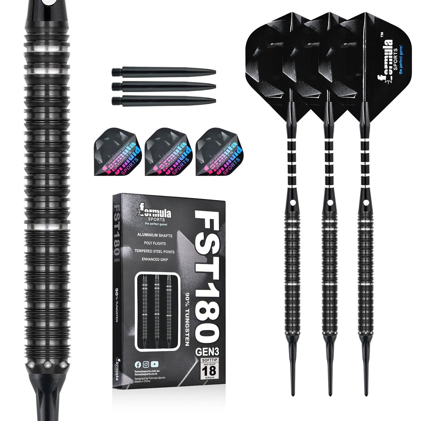 Formula FST180 Gen3 Black+Silver Rings Tungsten Dart Softtip 18g